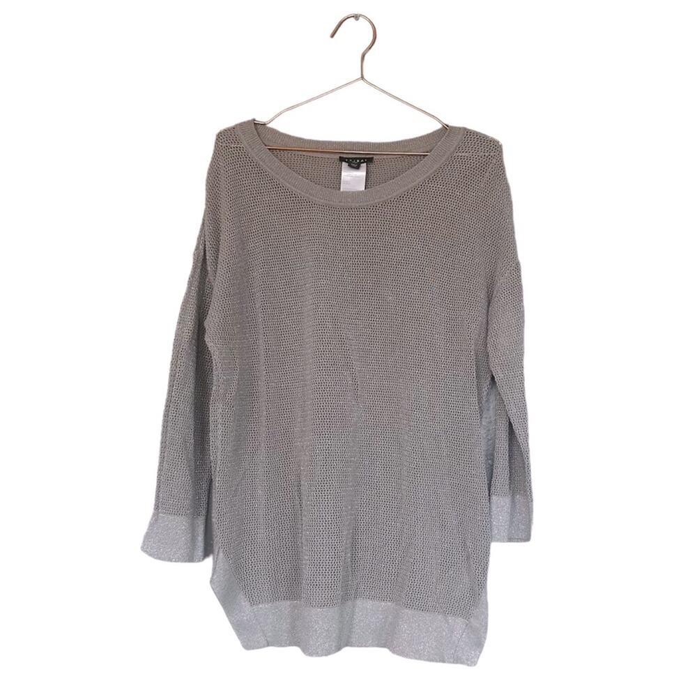 Tribal open knit gray shimmer lightweight sweater size large